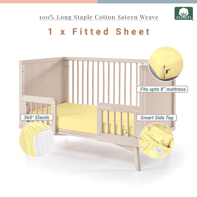 Pizuna 100% Cotton Fitted Cot Sheets Mellow Yellow, 400 Thread