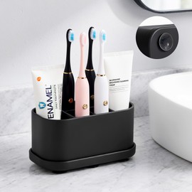 Luxspire Toothbrush Holders for Bathrooms, Silicone, 5 Slots, Black