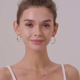 NCPSG 14k Gold Hoop Earrings for Women Hypoallergenic Lightweight Large Thin Silver Hoops Earrings for Women 33/40mm, 4MM, Brass, No Gemstone