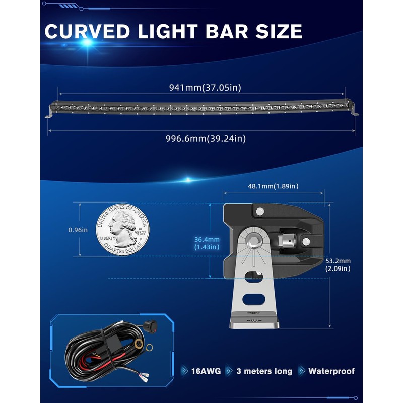 CO LIGHT 38 inch Curved Single Row LED Light Bar