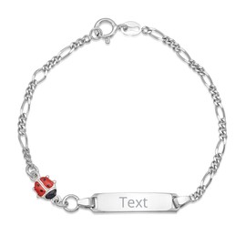 UNICORNJ Sterling Silver 925 ID Bracelet Girls Red Ladybug Figaro Chain Enamel 6.5" Italy - Engraved
