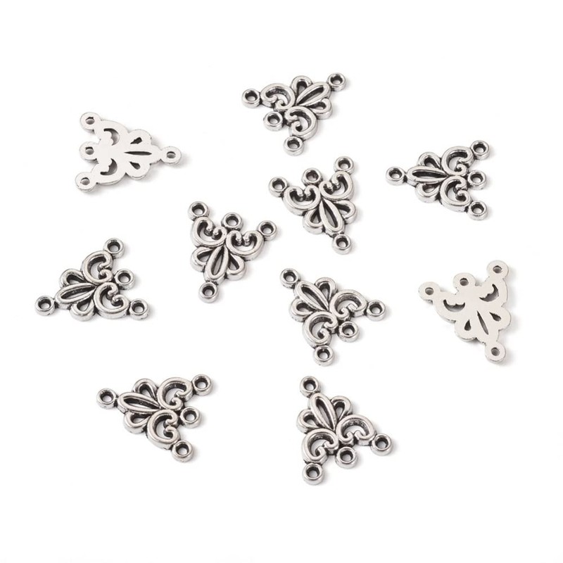 20 piezas de plata tibetana triangular con 3 agujeros para