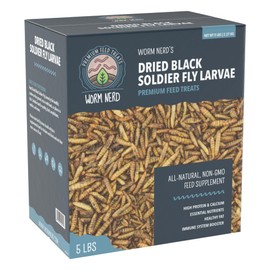 Worm Nerd WN63 5LB Dried Black Soldier Fly Larvae Non-GMO High Protein and Calcium Treat for Chickens, Birds, Reptiles, Amphibians, Fish