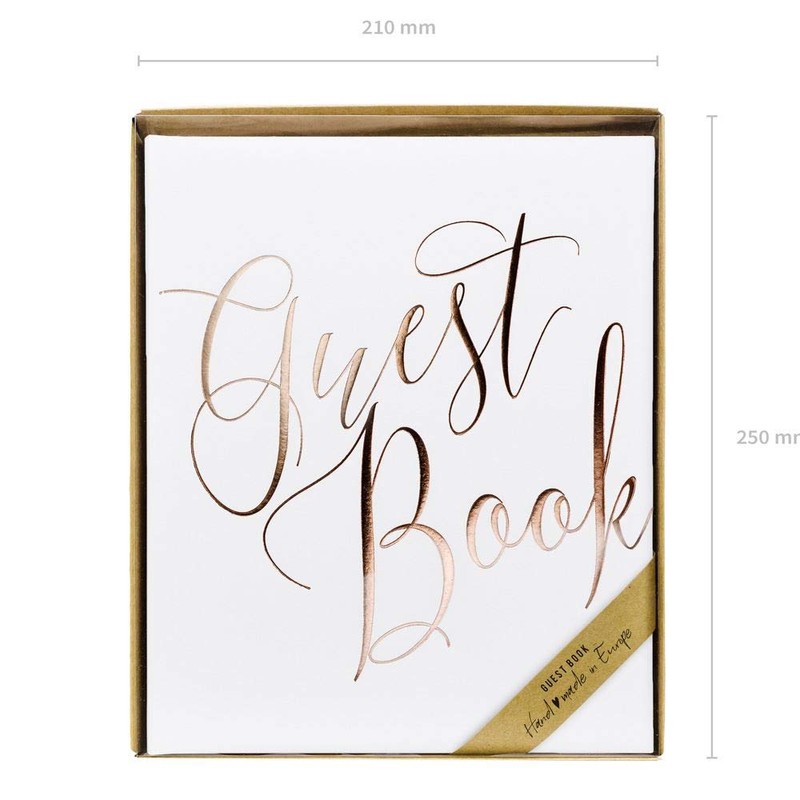 Luck and Luck White Wedding Guest book with Rose Gold