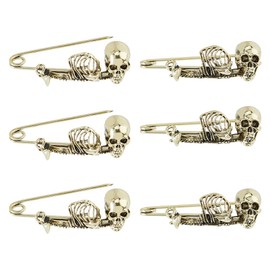 SUPERFINDINGS Pack of 6 Skull Safety Pin Gothic Punk Safety Pin Antique Golden Large Safety Pins Brooch Alloy Kilt Pins Skeleton Brooch for Clothes Scarf Backpack Skirt