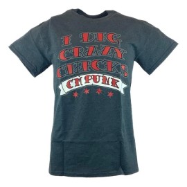 EWS CM Punk I Dig Crazy Chicks Mens Gray T-shirt - S