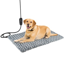 Petace Adjustable Temperature Heated Cat Bed & Dog Heating Pad with Timer, Chew-Resistant Cord, Thick and Soft Cover, Indoor Pet Heating Pad, 35.4" x 23.6"
