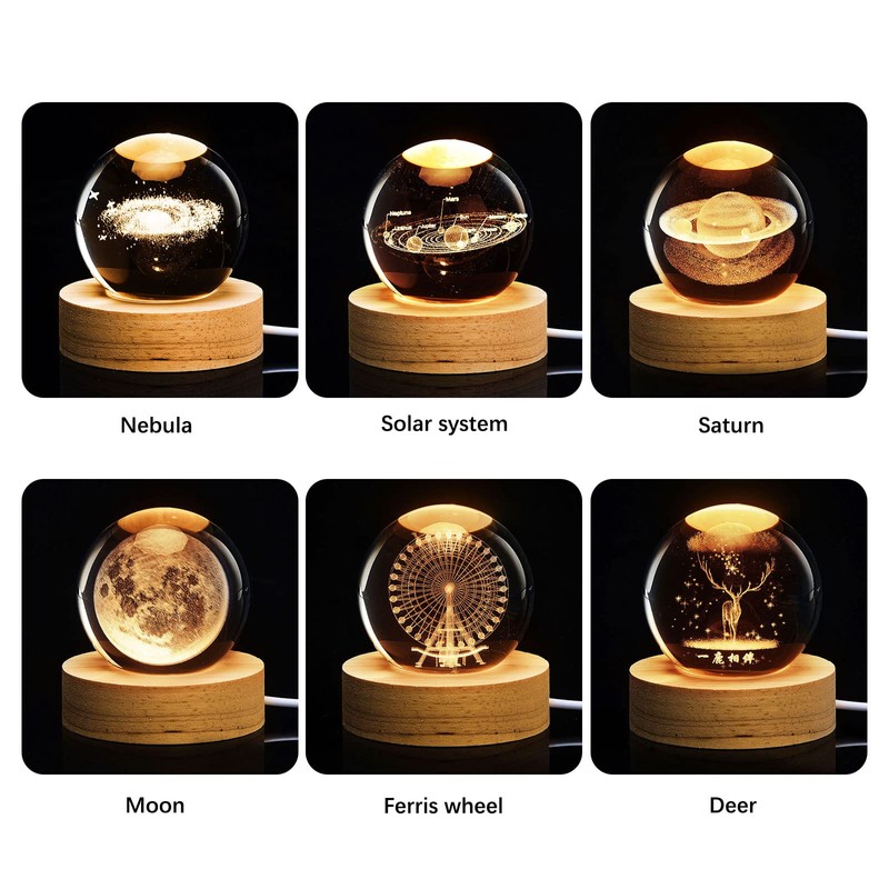 3D Crystal Ball Nightlight Decolamp Solar System Model Decor Science