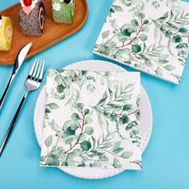 60 Stück Servietten Eukalyptus Grün,Hochzeit Grüne Servietten Salbeigrün Frühling,Tisch Dekorationen,Mintgrün Servietten Hellgrün Kommunion,Papierserviette Einweg Napkins für Garten Hochzeit Party