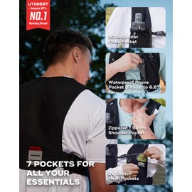 UTOBEST LED Light Running Vest for Women Men, Reflective Running Hydration Vest with 500ml Soft Water Bottle, Running Phone Holder with Adjustable Belt & Ample Storage 500ml Green