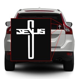 Jesus Cross Christian [Pick Any Color] Vinyl Transfer Sticker Decal for Laptop/Car/Truck/Window/Bumper (10in x 7.4in, White)