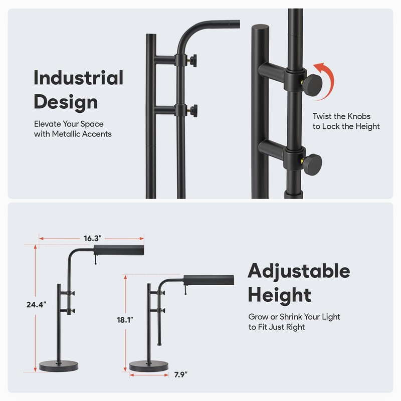 VONLUCE Rustic Desk Lamp, Adjustable Industrial Style Metal Table Lamp,