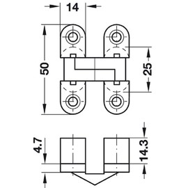 JUVA Door Hinge Nickel-Plated Door Hinge VICI for Mounting Furniture Hinge for Screwing - H9970 | Opening Angle 180° | 1 Piece Flap Fitting for Invisible - Concealed Stop - Furniture Hinge