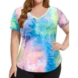 FOREYOND Plus Size Athletic Tops for Women, Soft Dry Fit Plus Size Workout Tops, Stretchy Lightweight Yoga Clothing Multicolor 2XL