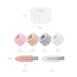4 Flannel Face Wash Wrist Bands, Sweat Wiping Wrist Bands, Water Absorbent Wrist Bands, 2 Duckbill Clips, Washing, Shower, Sports, Elastic Hair Bands (4 Colours)