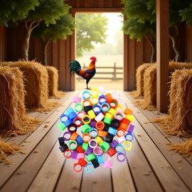 100Pcs 10-Color Poultry Leg Bands, Leg Bands Clip-on Rings for Birds, Ducks and Chickens, Multi-Color Farm Animal Livestock Tagging Accessories, 8mm Adjustable Clip-On Bird ID Rings for Poultry