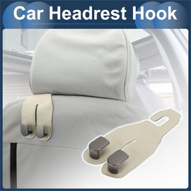 INFINAUTO Car Seat Headrest Hook Interior Accessories for Most Car, SUV, Truck Car Seat Back Organizer Hooks Faux Leather Metal White 7.01"x3.15"