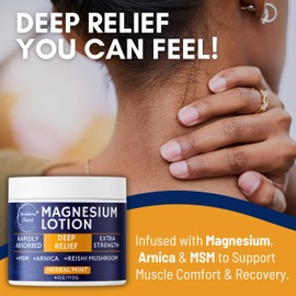 Brookethorne Naturals Magnesium Lotion for Muscle Recovery, Soreness & Daily Support | Topical Magnesium Cream with Arnica, MSM & Reishi Mushroom | Deep Relief Cream for Legs, Joints & Body | 4oz