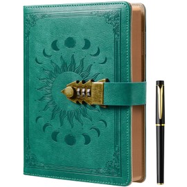 Lock Diary with Pen, Secret Diary with Lock, A5 Ruled 240 Pages PU Leather Journal with Lock, Refillable Hardcover journals for Writing Personal, Size A5(85.9 × 8.5 Inch) LightSeaGreen