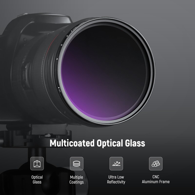 NEEWER 52mm Variable ND Filter with Lens Cap, Cleaning Cloth,