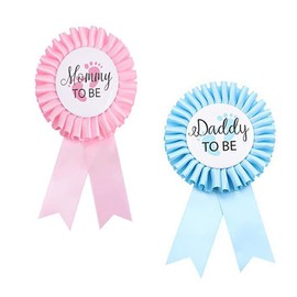 Yuarmi 2 Pcs Baby Shower Decorations Set,Daddy to be & Mommy to be Tinplate Badge Pins,Baby Shower Flower Pins for Baby Shower Decorations Gender Reveals Party Gifts (Light Blue&Pink)