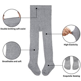 GENTABY Girls' Knit Tights & Leggings - Multipack Black, White, Gray Plain Color 3 Pack for 5-7 Year Old Toddlers & Babies