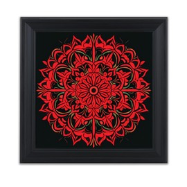 Brivoria Ember Glow 20x20 Inch Framed Wall Art – Red Mandala on Black Acrylic – Rustic Modern Home Decor for Living Room, Bedroom, or Office – Zen Farmhouse Wall Accent