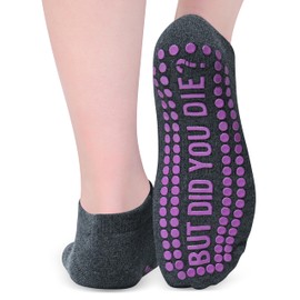 Life By Lexie Sticky Grip Socks for Barre, Pilates, Lagree, Yoga, Dance Non Slip Women's Socks, But Did You Die Gray, One size