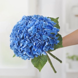Kmise Hydrangea Artificial Flowers, 22” Real Touch Lifelike Latex Hydrangeas, Large Faux Hydrangea for Home Decor Wedding Bouquets, RoyalBlue, 3pcs