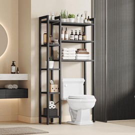 IRONCK Over The Toilet Storage with 8-Titer Shelf, Mass-Storage Side Storage Open Rack, Freestanding Bathroom Organizer Space Saver, for Bathroom, Restroom, Laundry, Black