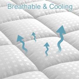HYLEORY King Mattress Pad Quilted Fitted Mattress Protector Cooling Pillow Top Mattress Cover Breathable Fluffy Soft Mattress Topper with 8-21" Deep Pocket