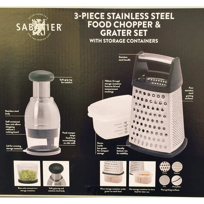 Sabatier 3 Piece Stainless Steel Food Chopper & Grater Set