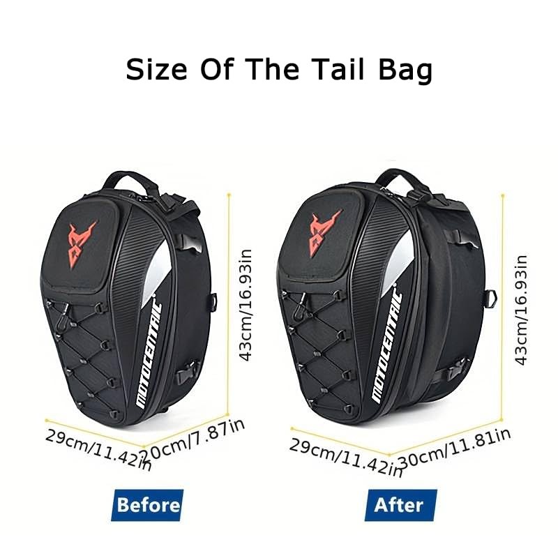 MOTOCENTRIC Motorcycle Tail Bag, 25L-38L Waterproof Helmet Backpack, Universal Fit,