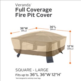 Classic Accessories Veranda Water-Resistant 36 Inch Full Coverage Square Fire Pit Cover