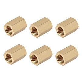 sourcing map Brass Pipe Fitting Connector Straight Hex Nipple Coupler 1/8 X 1/8 G Female Thread Gold Tone 6pcs