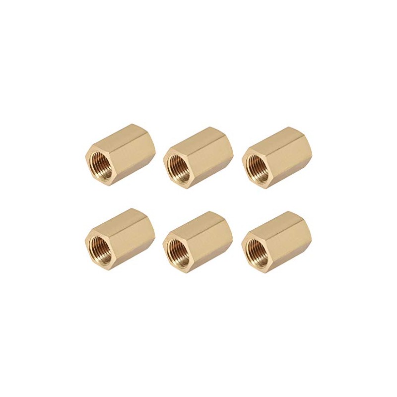 sourcing map Brass Pipe Fitting Connector Straight Hex Nipple Coupler