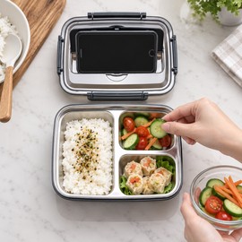 3-Compartment Stainless Steel Bento Lunch Box – Leak-Resistant Reusable Meal Container for Students, Office Workers and Travel