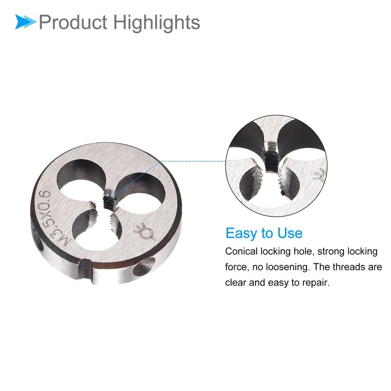 CoCud Metric Adjustable Round Die, M3.5 X 0.6, Alloy Steel