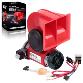 FARBIN Compact Air Horn, Super Loud Electric Air Horn, Includes Relay and Harness, Dustproof Design, DC 24V, Truck, Train, Marine and More General Purpose, 125dB (24V, Red Air Horn)