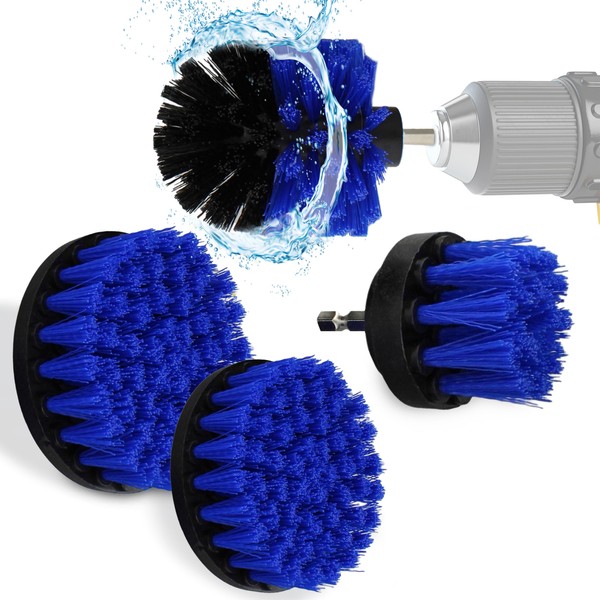 ABN Power Scrubber Cleaning Brush Set for 1/4in Drive Drill - 4 Piece Blue Med Bristle Shower Scrubber, Baseboard Cleaner, Scrubbing Brush Kit Set for Home and Auto Car, Boat, Deck, Hot Tub, Carpet
