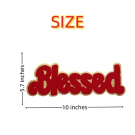1 Pcs 10 Inch Blessed Chenille Iron on Patches with Glitter Edged, Perfect Iron on Letters for Clothing, Hats, Bags, Backpacks, Jeans - Ideal Gift for Spiritual Enthusiasts! (red)