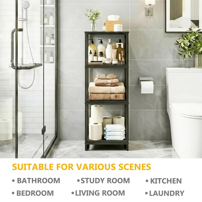 FONHAYE 4-Tier Bathroom Shelving Unit, Narrow Corner Slim Rack, Black