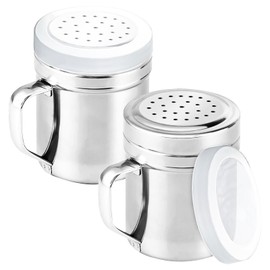 2Pcs Metal Salt Pepper Dredge Shakers, Stainless Steel Pepper Shaker Seasoning Jar With Handle, With Hole And Cover, Suitable For Pepper, Cinnamon And Coffee Spice Jars (Small-6OZ)