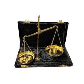 Antique Brass Polished Balance Scale with Velvet Box with 100g Weights Jewelry