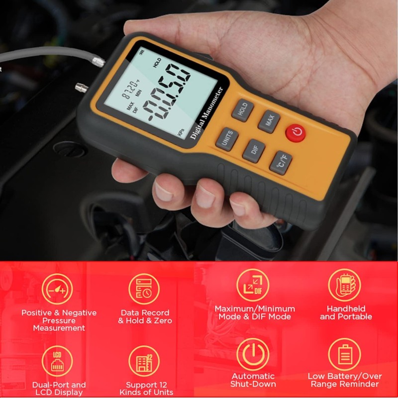 AIOMEST Digital Anemometer Handheld Pressure Gauge Gas Pressure Tester