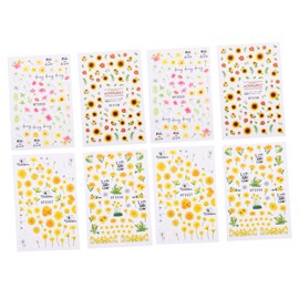 Healvian Sunflower Nail Decals 8-Set Transfer Stickers for DIY Nail Design for Women and Girls