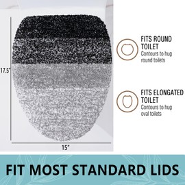 Arotive Soft Microfiber Bathroom Toilet Lid Cover, Machine Washable Seat Covers, 17.5 x 15, Stays in Place Rubber Backing, Fits Most Round, Elongated and Oblong Lids, Accessories Decor, Black