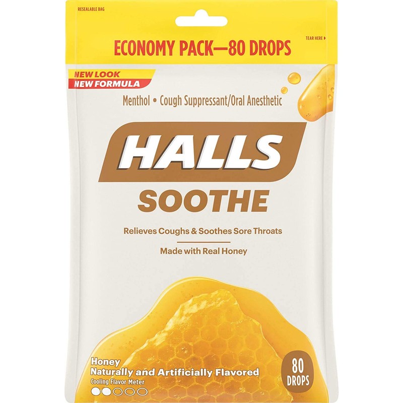 HALLS Soothe Honey Vanilla Flavor Cough Drops, Economy Pack 80