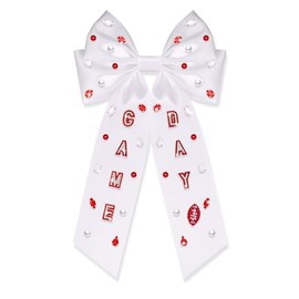 Vokone Game Day Bows for Women Jeweled Hair Bow Clip Crystal Silky Satin Ribbon Bow Barrette Hair Clip Football Sports Fan Game Day Outfits Accessories Game Day White Red