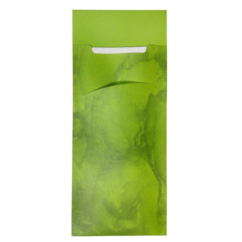 30 Cutlery Pockets with Napkin Apple Green Marbled 20 cm